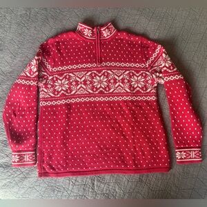 Land’s End Fair Isle Nordic Red 100% Cotton Christmas 1/4 Zip Sweater size small
